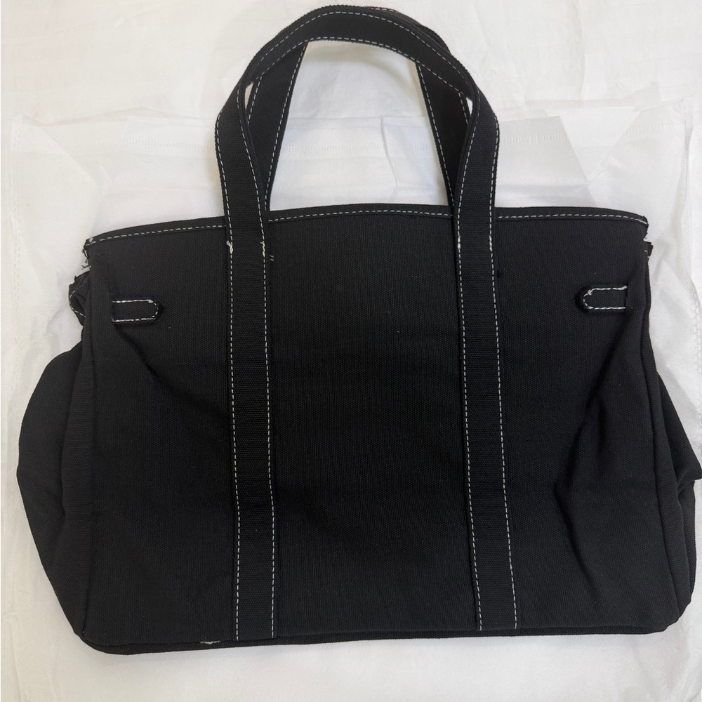The Boatkin Canvas Tote Bag - Vintage Stylish Spacious in Black w/ Gold Buckle - Picture 4 of 5
